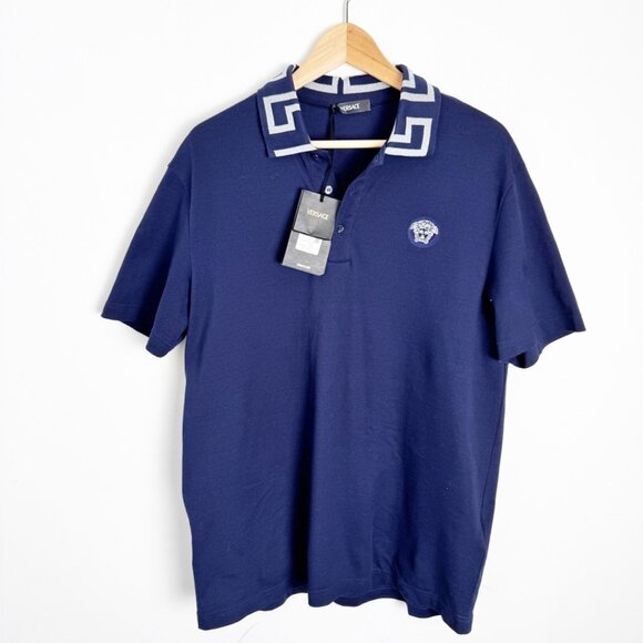 NWT VERSACE Navy Greca Collar Polo size L - Picture 3 of 7